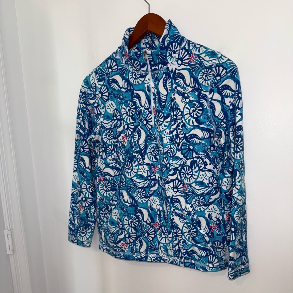 Talbots Women's Blue Seashell Print 1/4 Zip Pullover, sz Small Petite - Picture 6 of 13